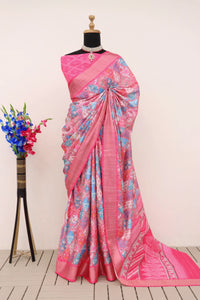 Premium Purple Pure Dola Silk Saree with Digital Banarasi Motifs