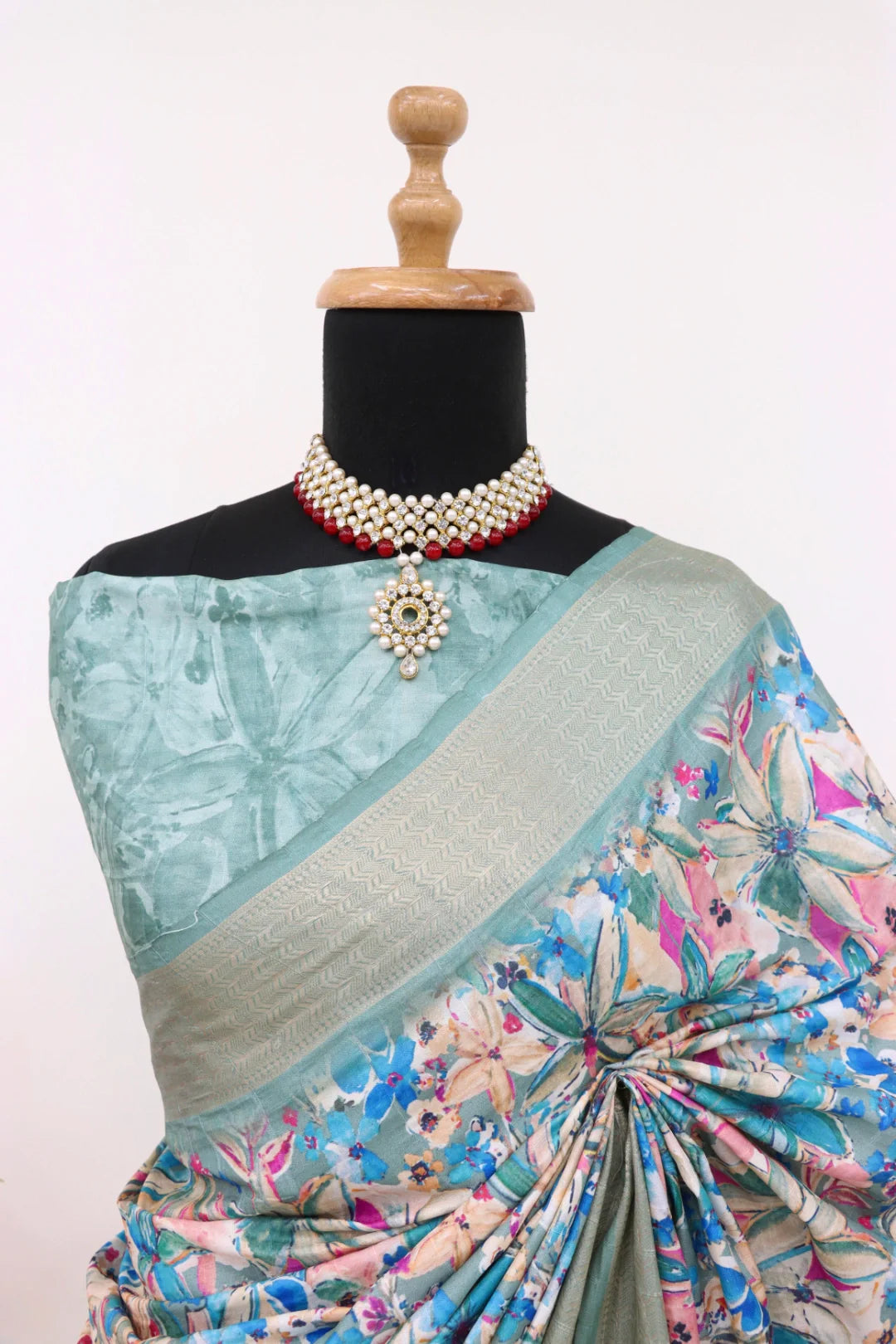 Latest designer digital printed saree with vibrant patterns and coordinating blouse piece