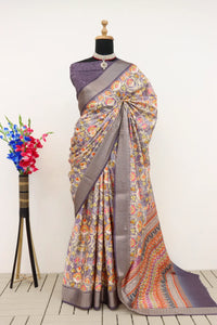 Premium Light Purple Dola Silk Saree with Banarasi Digital Prints and Tassels