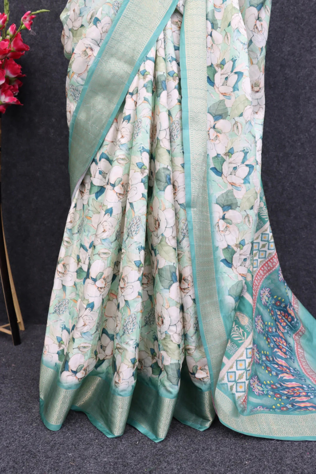 Off White Silk Saree with Blue Border