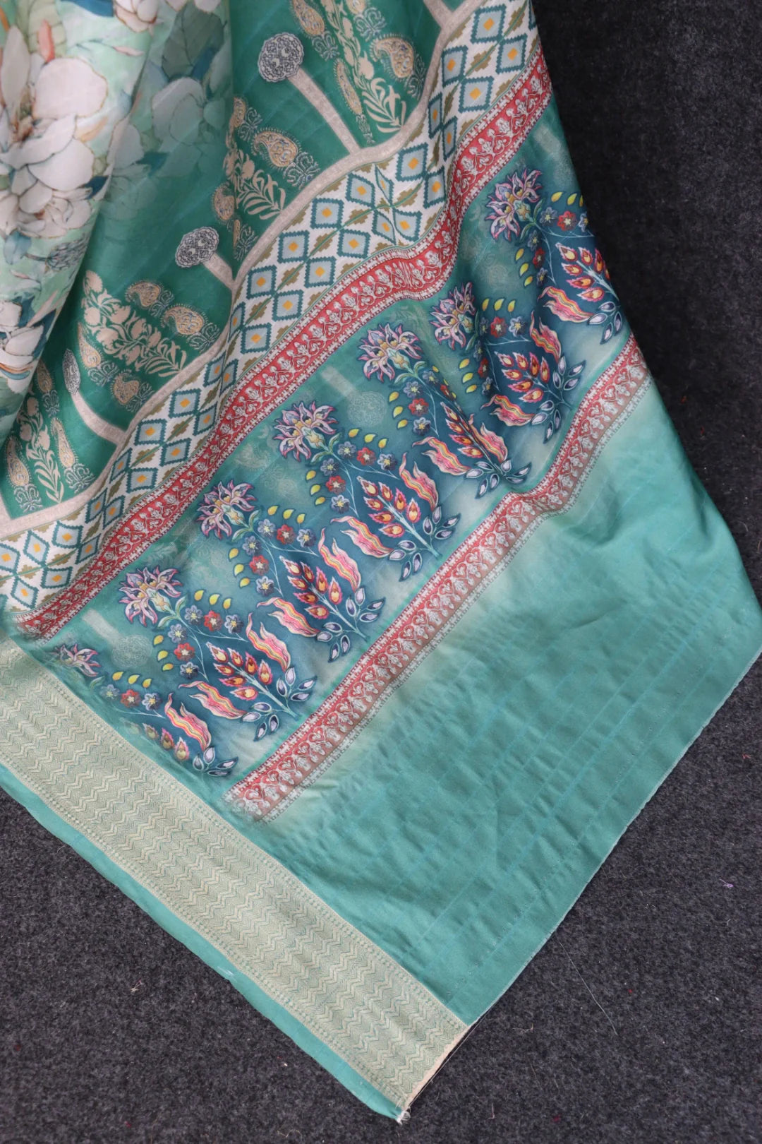 Off White Silk Saree with Blue Border