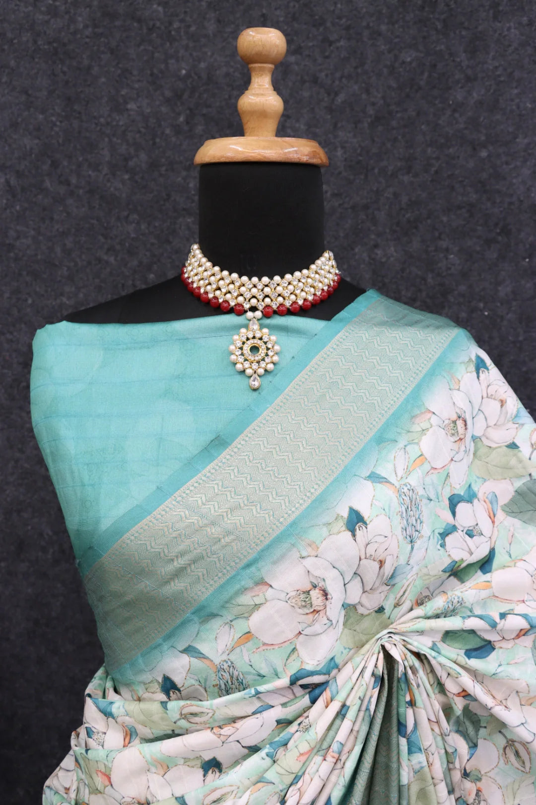 Off White Silk Saree with Blue Border