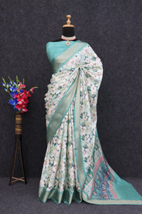 Premium Off-White Dola Silk Saree with Royal Blue Banarasi Border for Weddings