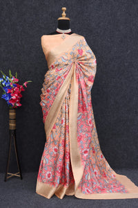 Pink Dola Silk Digitally Printed Saree Weaved With Attractive Lace Comes With Tassels | TRENDBUY