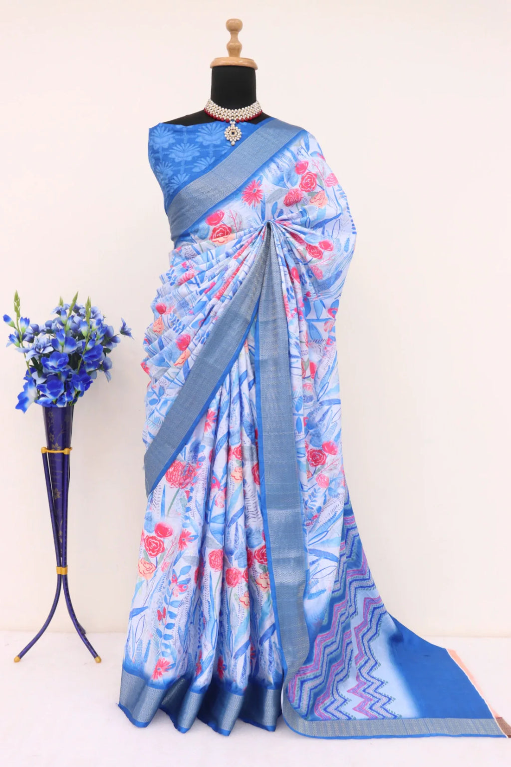 Sky Blue Dola Silk Saree showing elegant drape and fabric texture