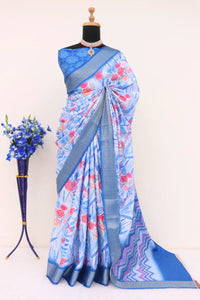 Sky Blue Dola Silk Saree | TRENDBUY