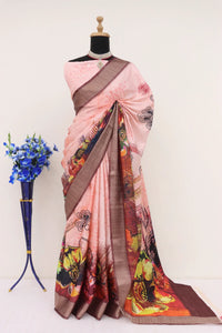 Premium Light Pink Dola Silk Digitally Printed Saree for Festive Weddings