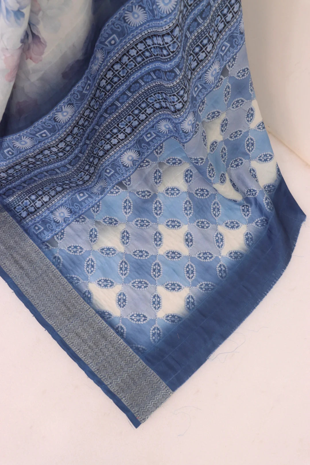 White Saree with Blue Border