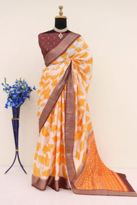 Yellow and White Combination Saree | TRENDBUY
