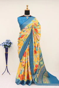 Lemon Yellow Saree with Blue Border | TRENDBUY