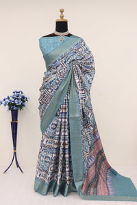 Light Teal Blue Silk Saree | TRENDBUY