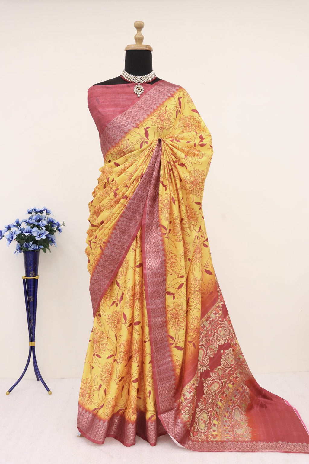 Elegant red and yellow combination saree