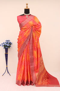 Reddish Orange Printed Saree | TRENDBUY