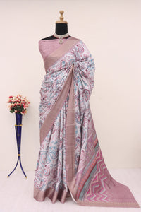 Exclusive Chocolate Brown Dola Silk Digital Printed Saree for Festive Weddings