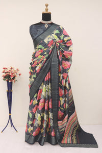 Black Printed Silk Saree | TRENDBUY