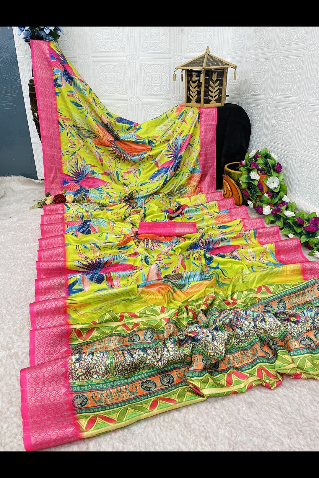 Pink Yellow Silk Saree