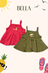 Girls Bella 100% Cotton Summer Top Combo - Red & Olive | TRENDBUY