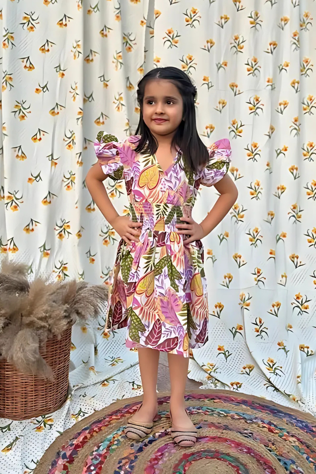 Girls Mauve Hourglass Cotton Smocked Waistline Dress