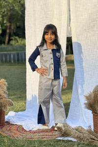 Girls Casablanca Color Block Shacket with Pants Set - Blue & Grey | TRENDBUY