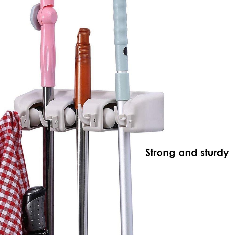 240 3 layer mop and broom holder, wall-mounted organizer for efficient garage and utility room storage