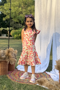 Girls Roohani Cotton Printed Long Dress - Peach | TRENDBUY