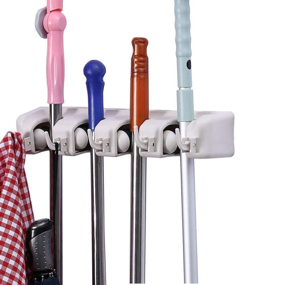 243 4-layer wall mounted mop & broom holder garden tool organizer