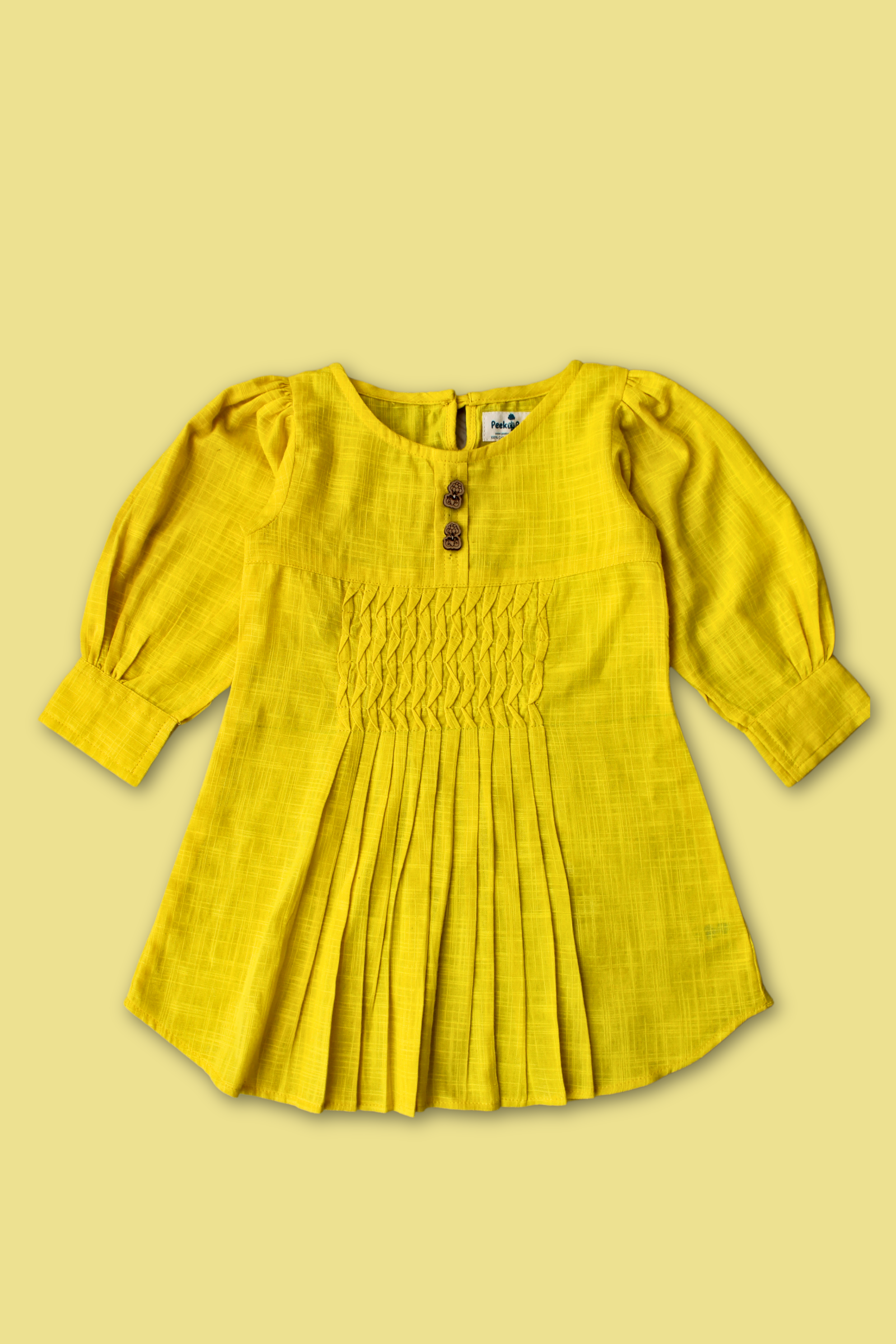 Girls Summer Cotton Dress with Pintuck Detailing & Balloon Sleeves