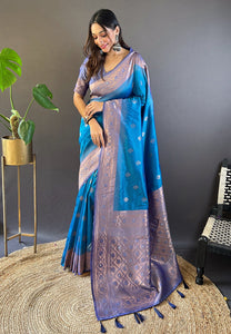 Blue Soft Silk Zari Woven Festival Wear Saree | TRENDBUY