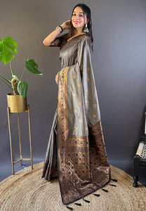 Premium Grey Soft Silk Zari Woven Saree for Festive Celebrations