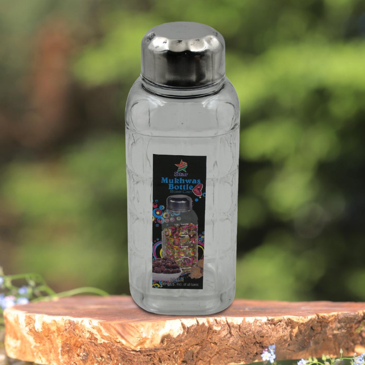 5714 Plastic Transparent Mukhwas Bottle With Steel Cap Mouth Freshener Dryfruits Multipurpose Air Tight And Bpa Free Kitchen Storage Bottle (1 Pc)