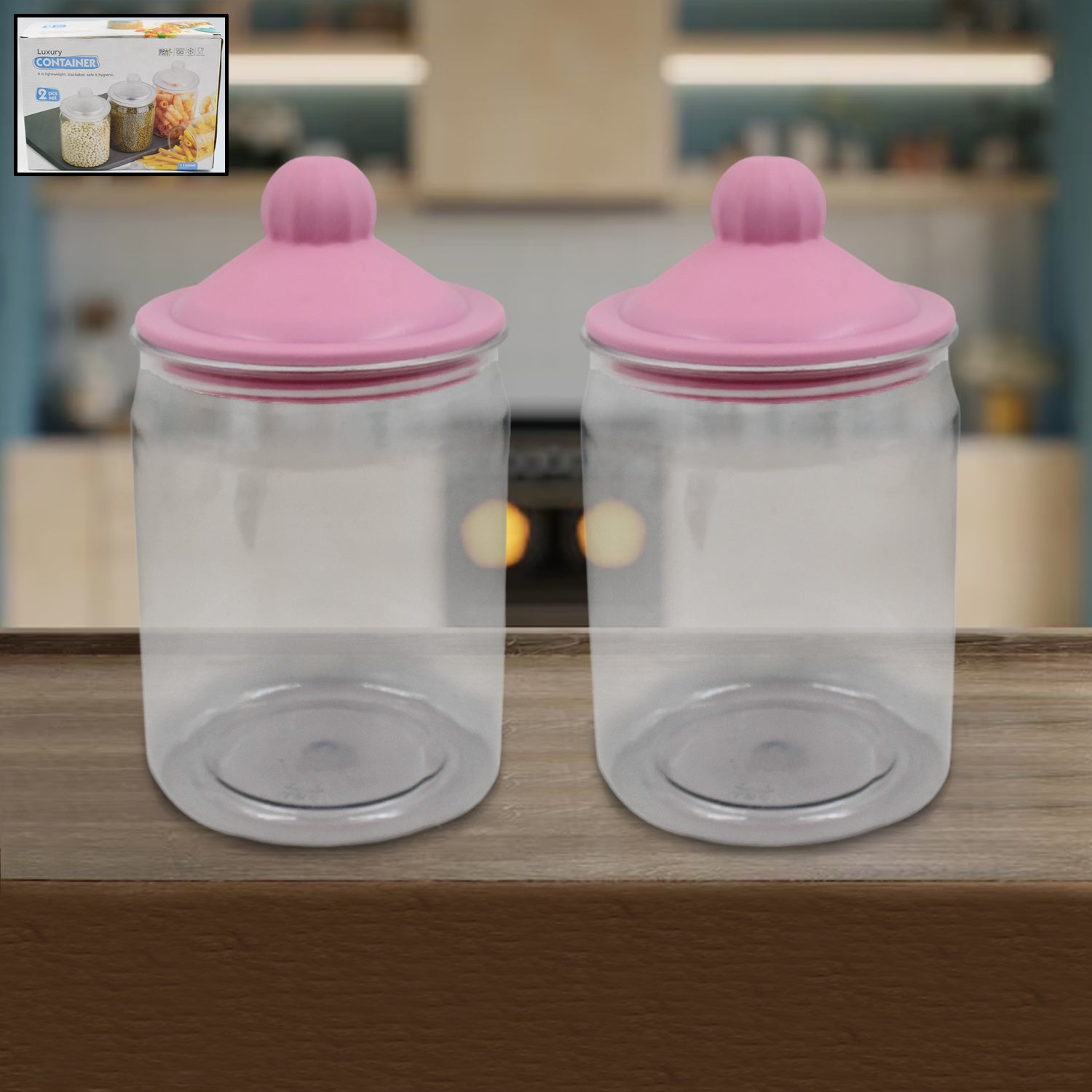 Transparent Kitchen Plastic Container Jar Set (2 Pcs Set  1100 Ml Approx) - TREND BUY