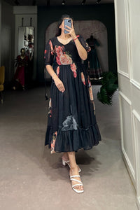 Black Floral Georgette Dress for Women