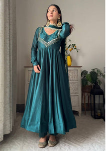 Embroidered Georgette Gown Set | Red & Blue | Sizes M-XXL | Trendbuy