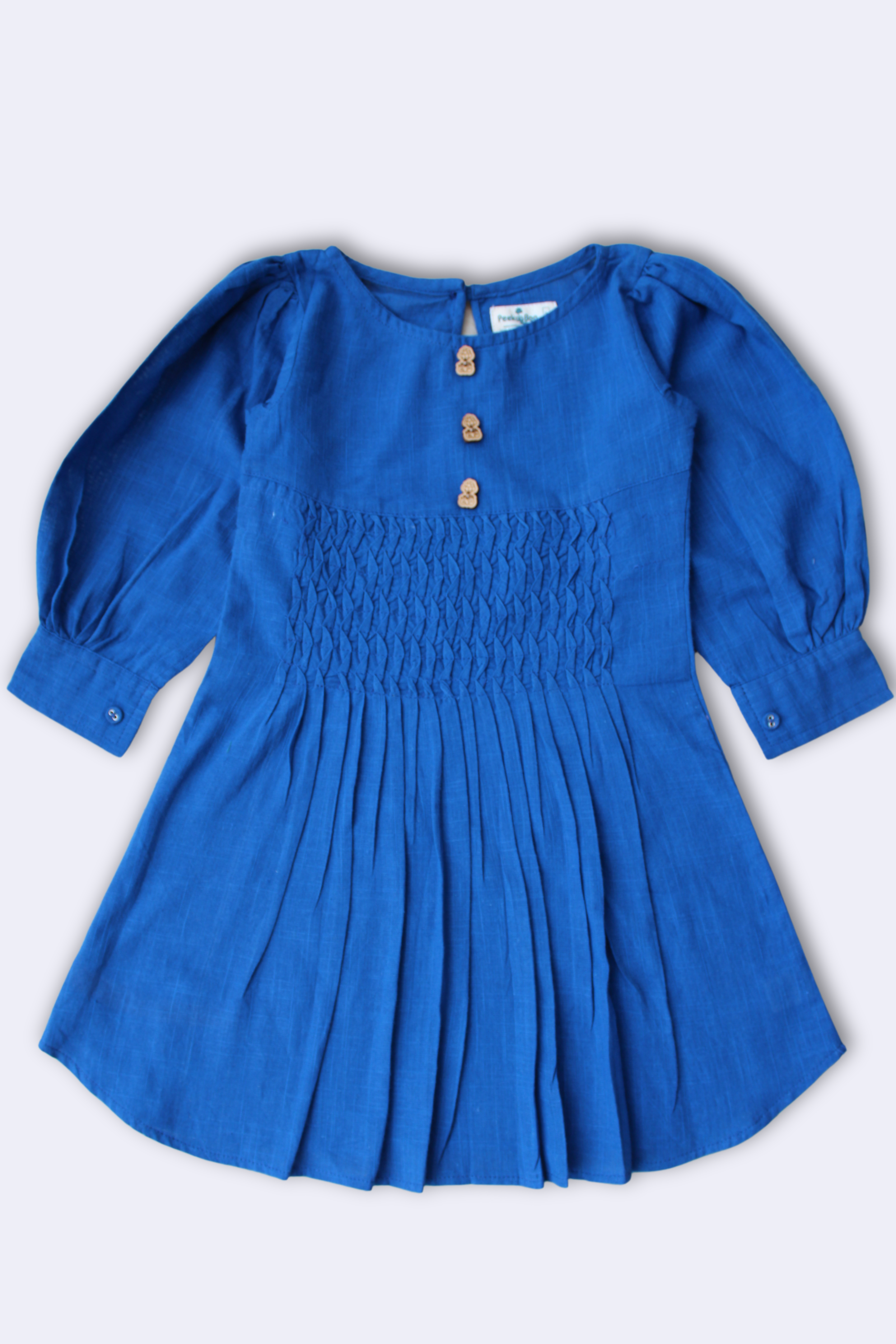 Girls Summer Cotton Dress with Pintuck Detailing - Blue