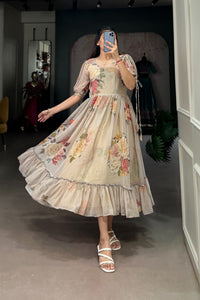 Cream Floral Georgette Dress for Women
