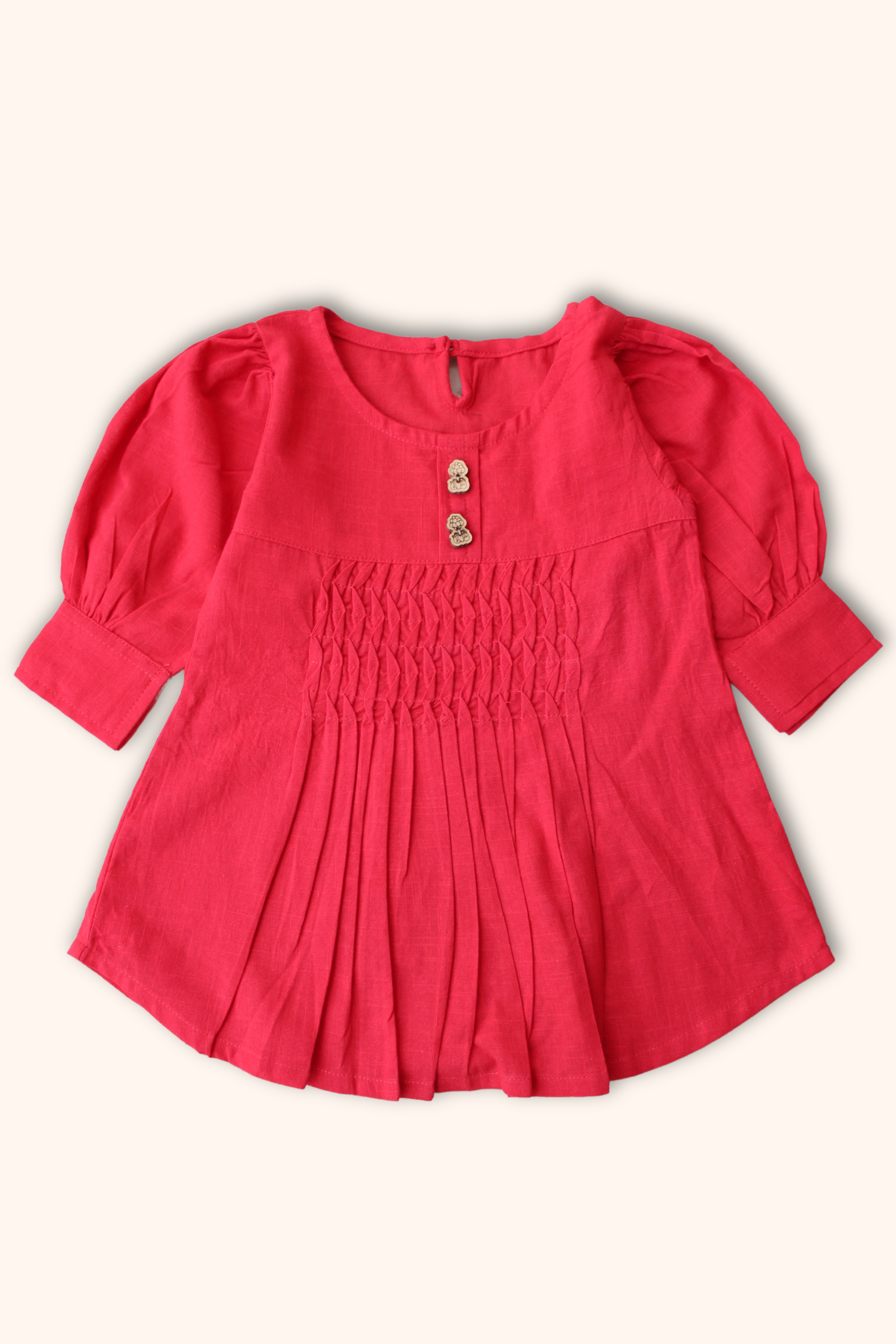 Girls Summer Cotton Dress with Pintuck Detailing - Red