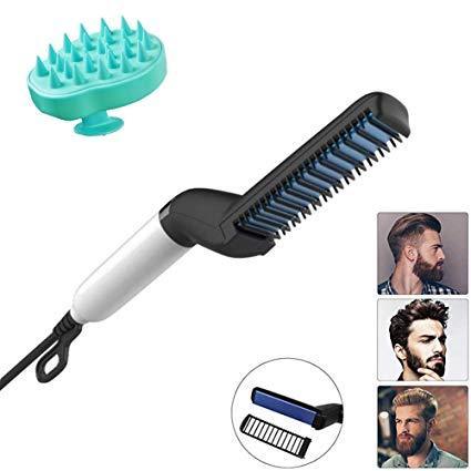 Man styling his beard with the 348 Mens Beard & Hair Straightener Modelling Comb.