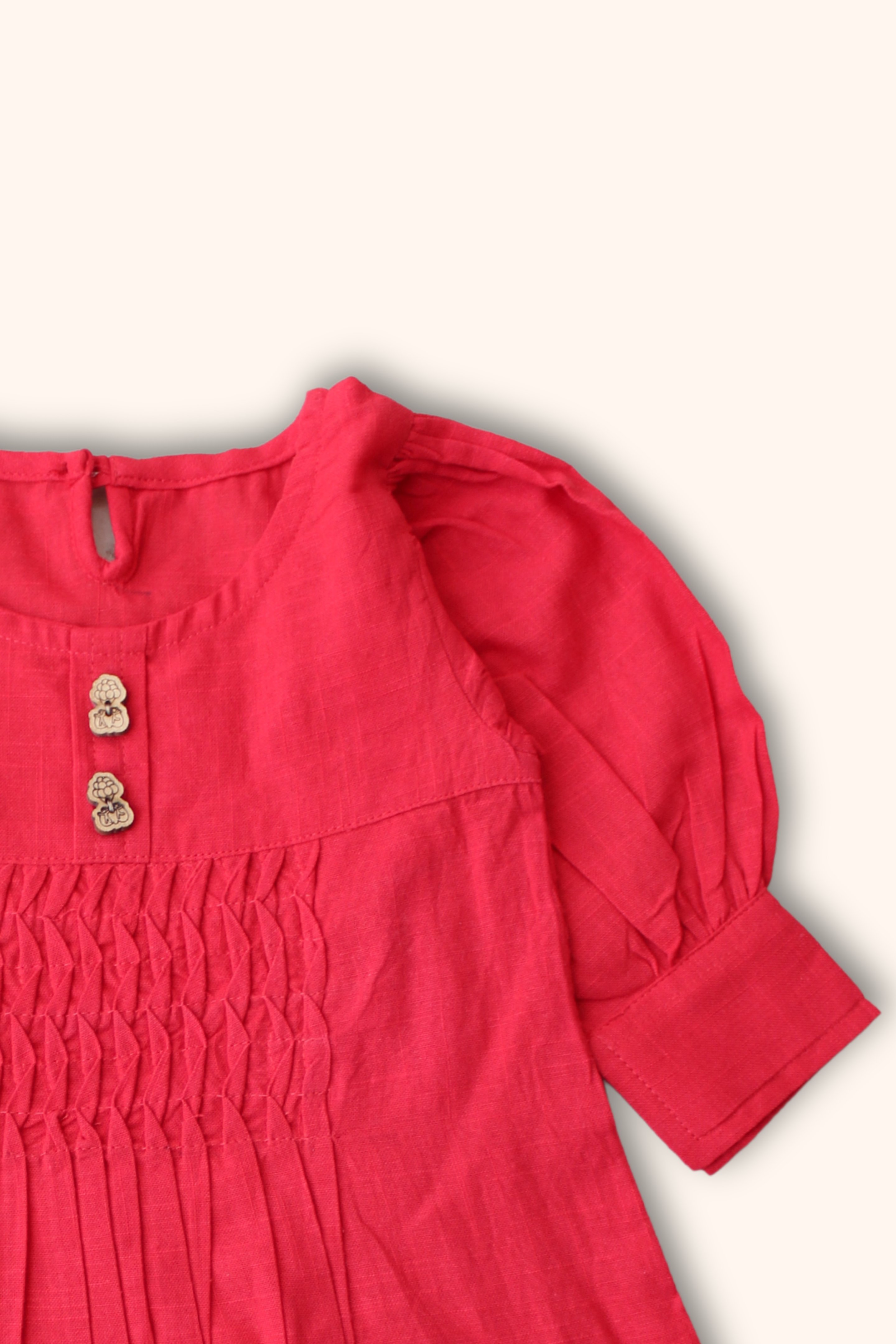 Girls Summer Cotton Dress with Pintuck Detailing - Red