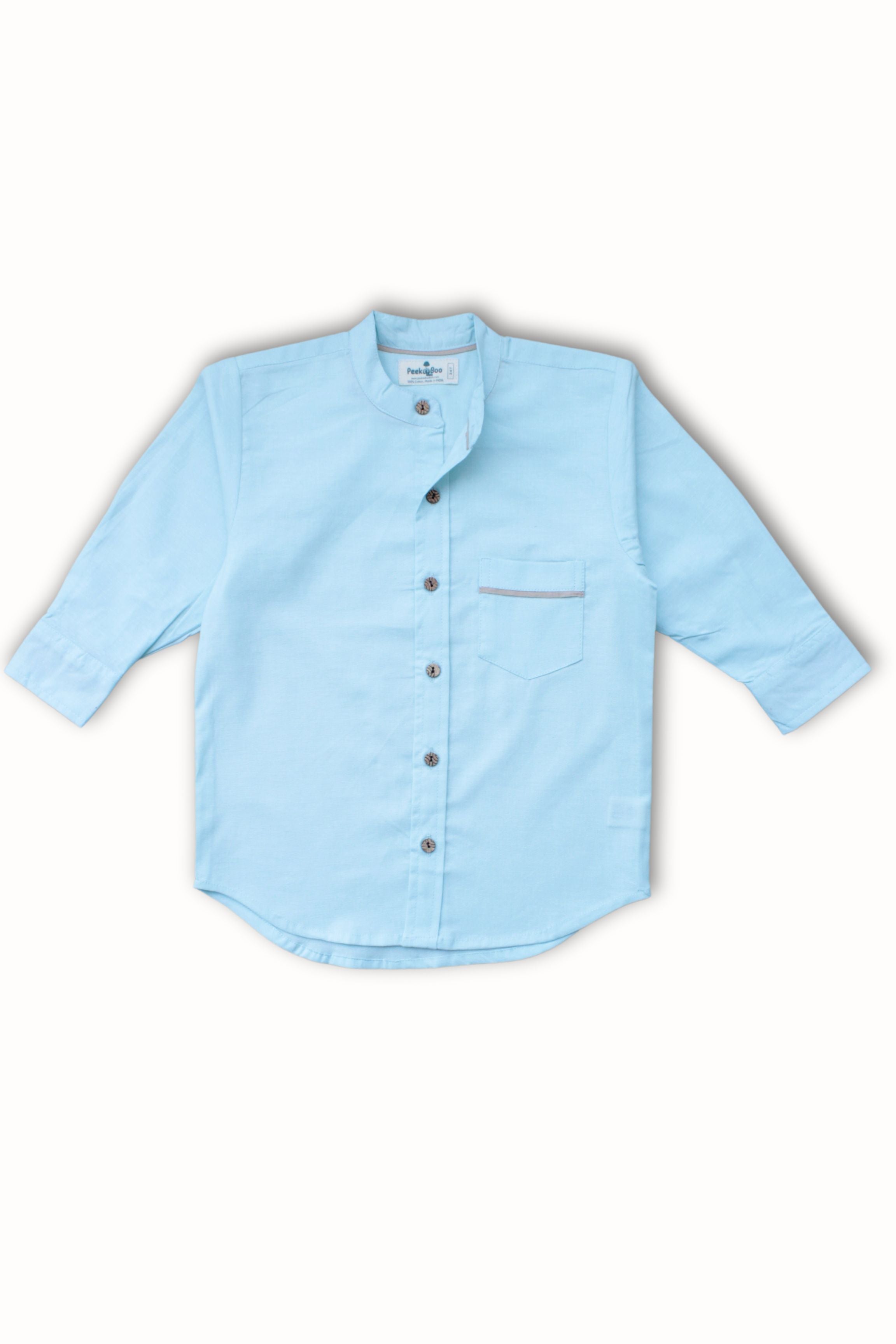 Boys Pure Linen Cotton Shirt - Sky Blue