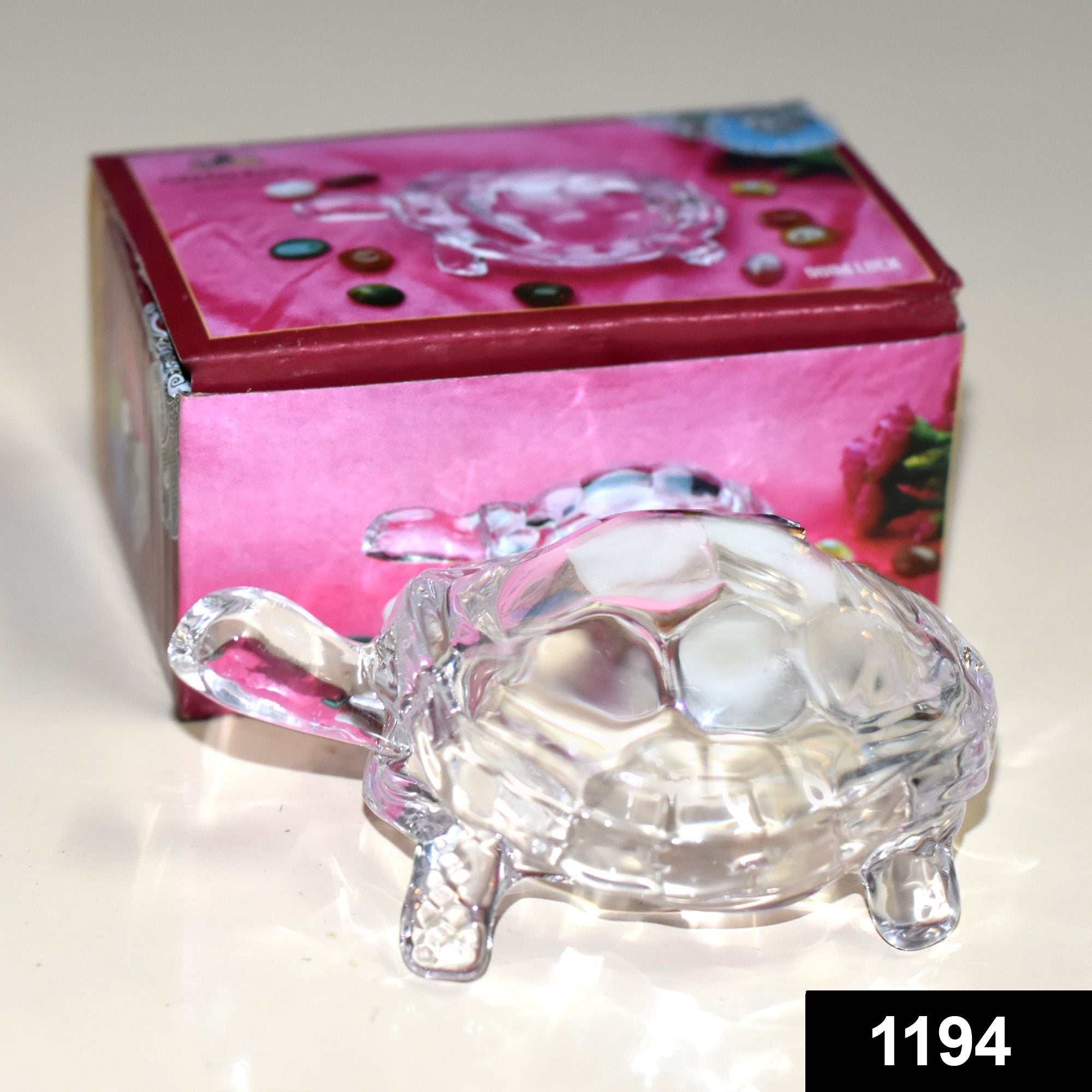 Clear faceted crystal glass turtle-tortoise figurine for Feng Shui & Vastu.