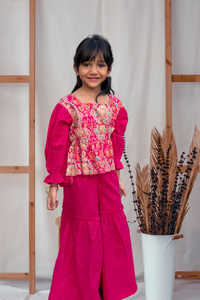 Girls High Low Printed Top with Sharara Set | TRENDBUY