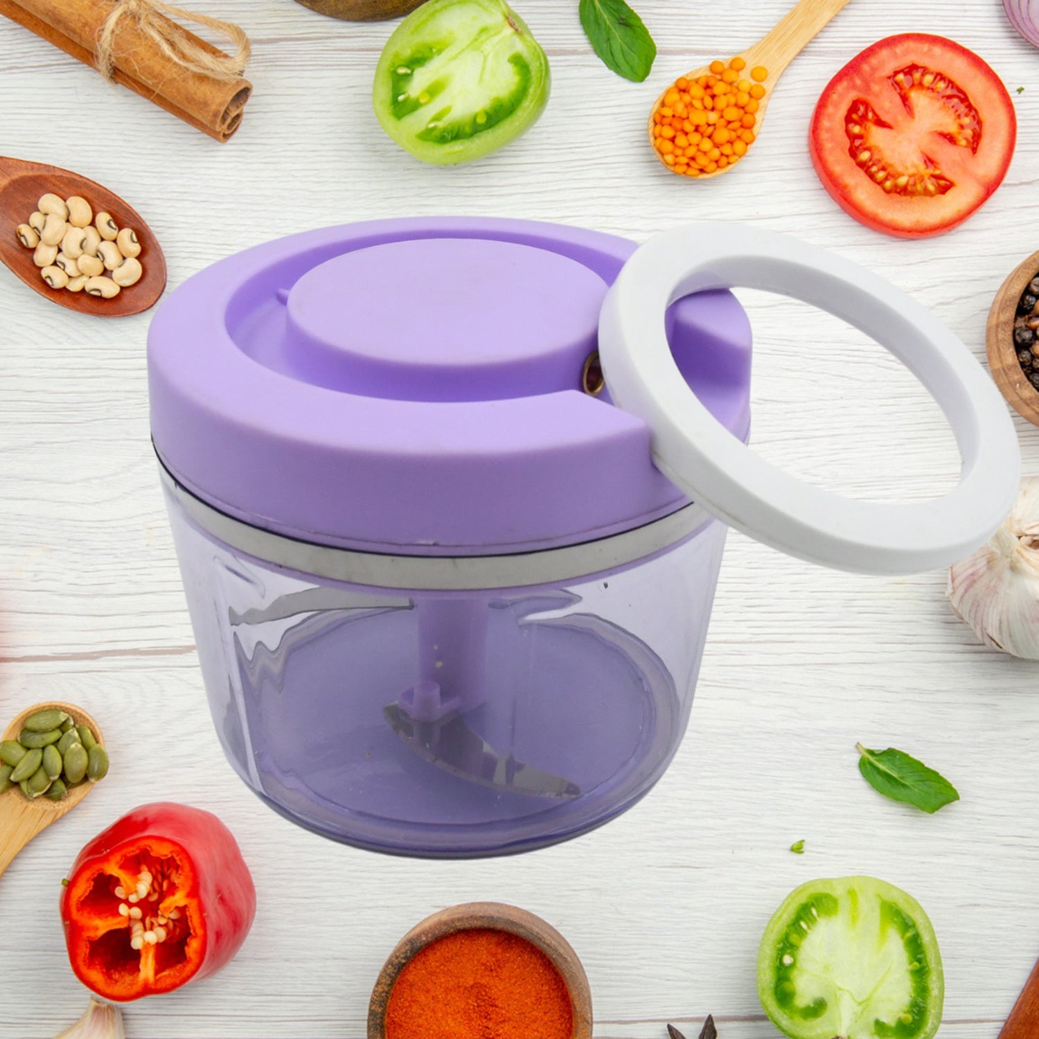 5581 Miracle Ring Chopper Quick Handy Chopper Vegetable And Fruit Chopper With Lid Chop In 10 Seconds Mini Portable Food Processor For Kitchen With 3 Blades For Effortless Chopping Of Onion Veggies