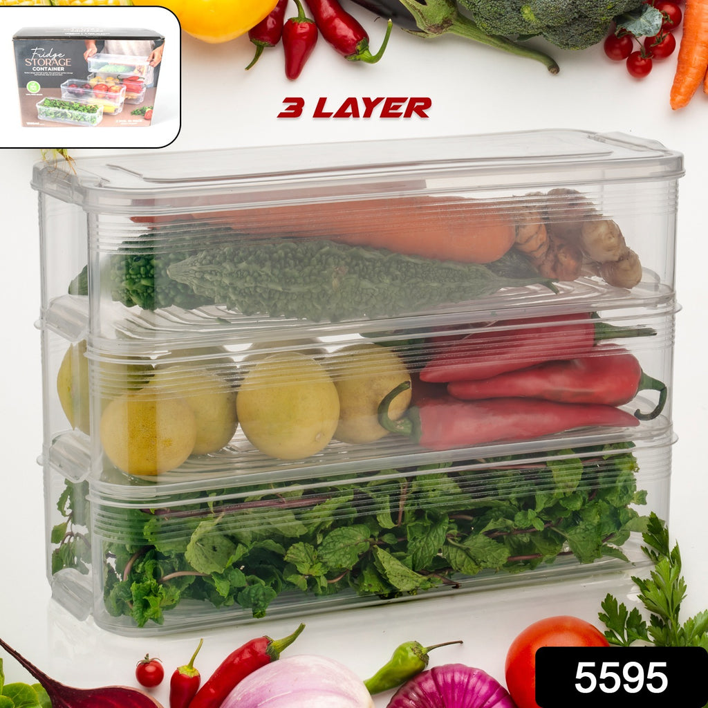 Stackable 3-pack 1500ml plastic fridge storage containers with lids for meat, veggies, fruits