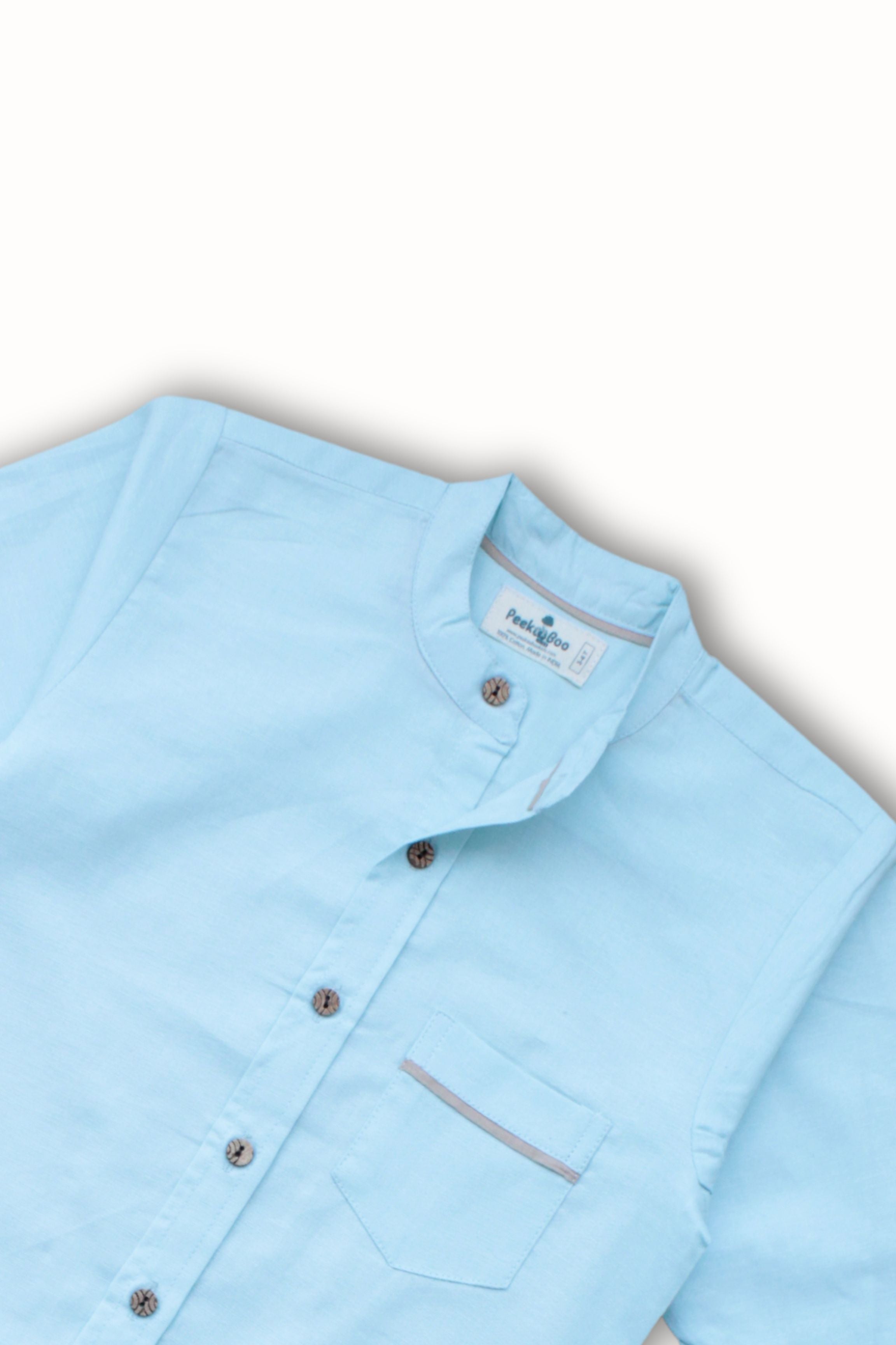 Boys Pure Linen Cotton Shirt - Sky Blue