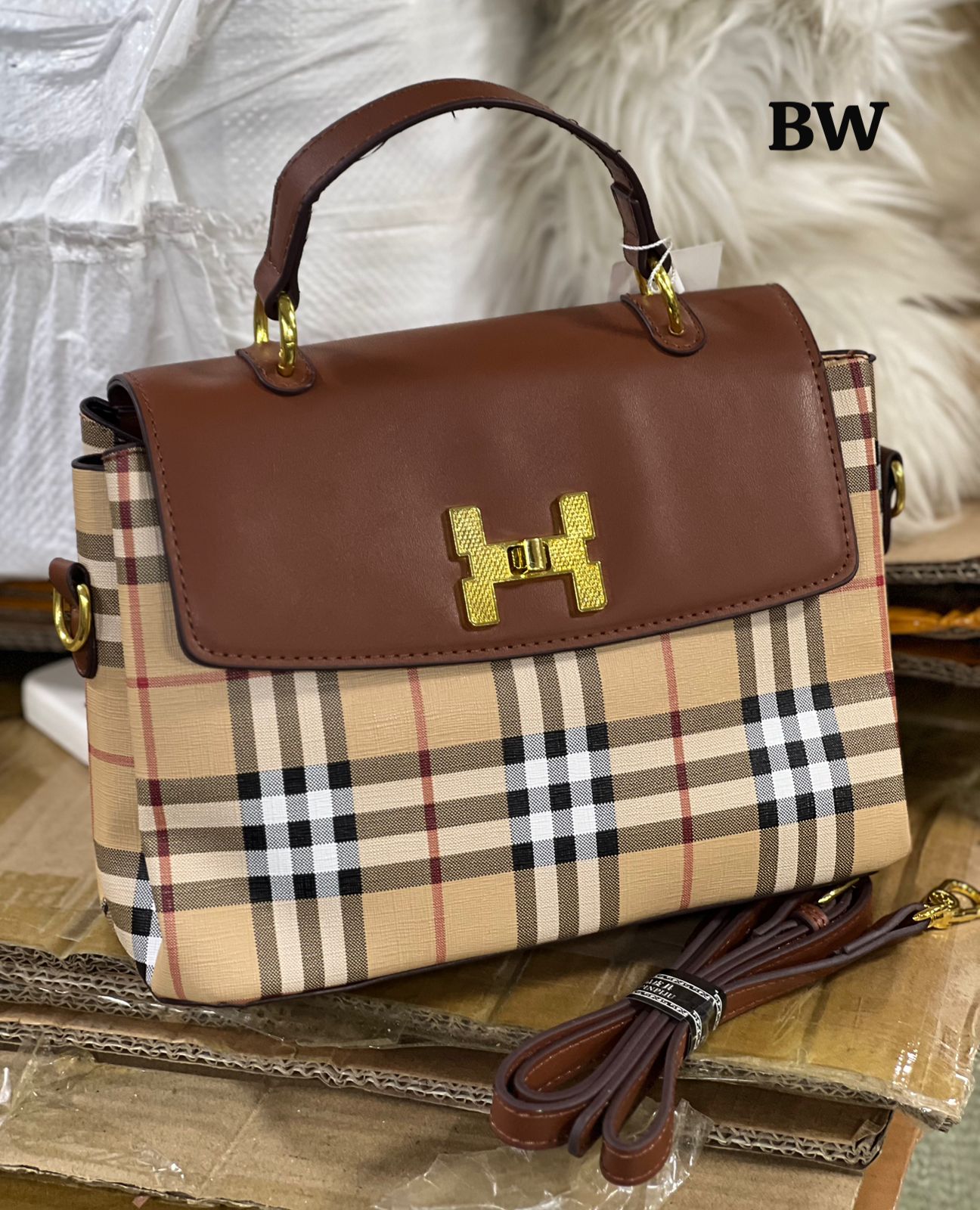 Imported High Quality Handbag and Sling Bag with Three Compartments Beige