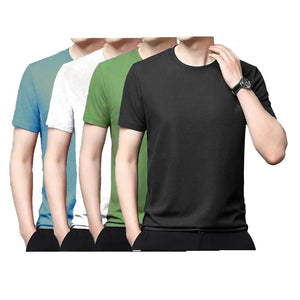 Polyester Stretchable Solid Half Sleeves Mens Round Neck T-Shirt Pack Of 4 | TRENDBUY