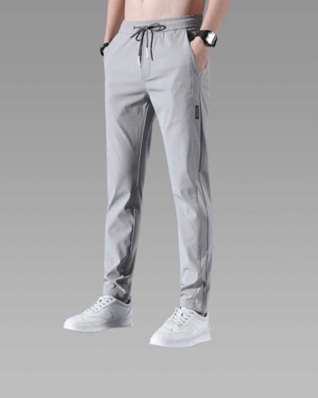 Men's black flexible NS Lycra track pants, comfortable for workouts & everyday wear.