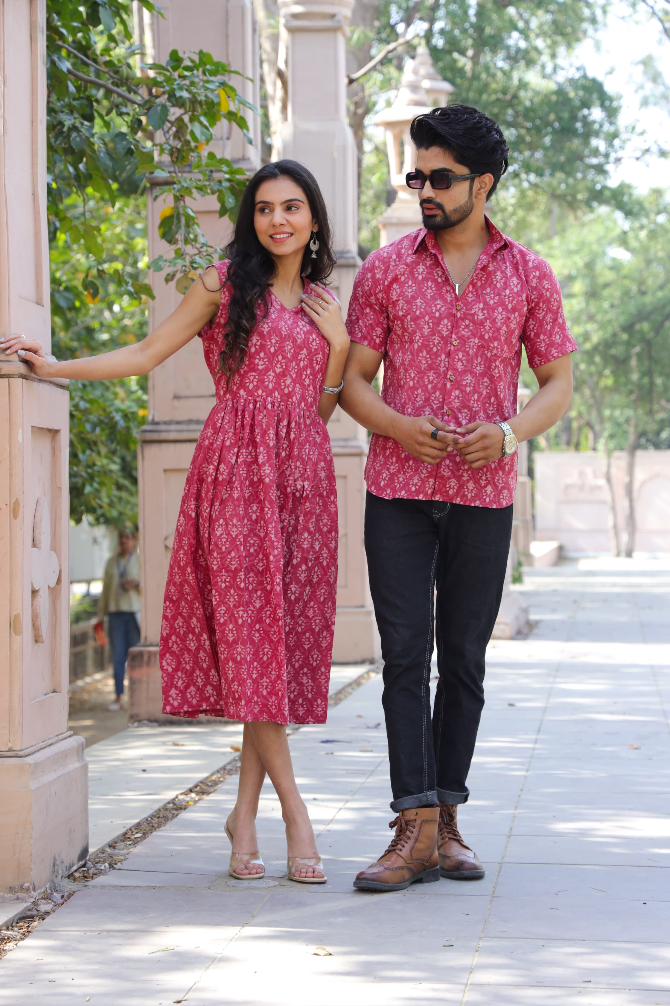 Fashionable Couple Set Cotton - One Piece & Half Sleeve Shirt