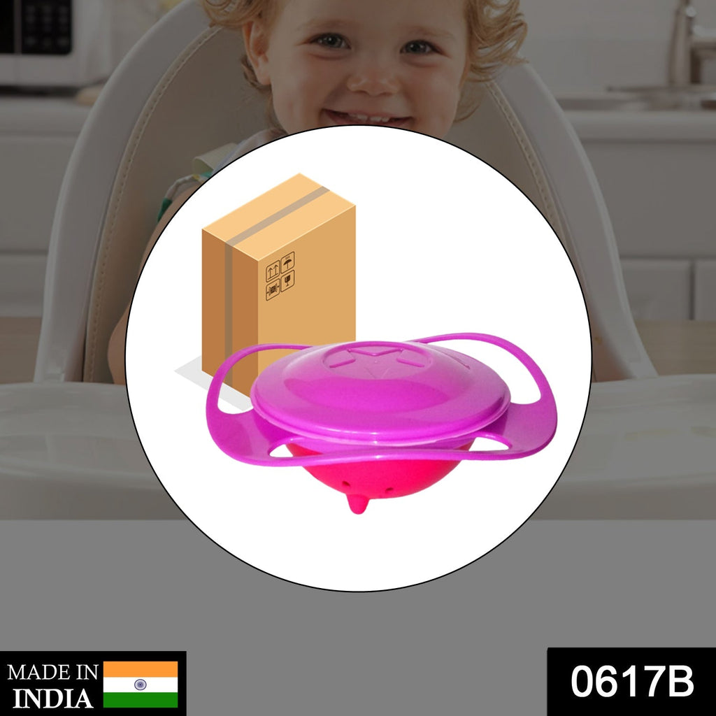 Blue rotating baby bowl for serving food to kids and toddlers