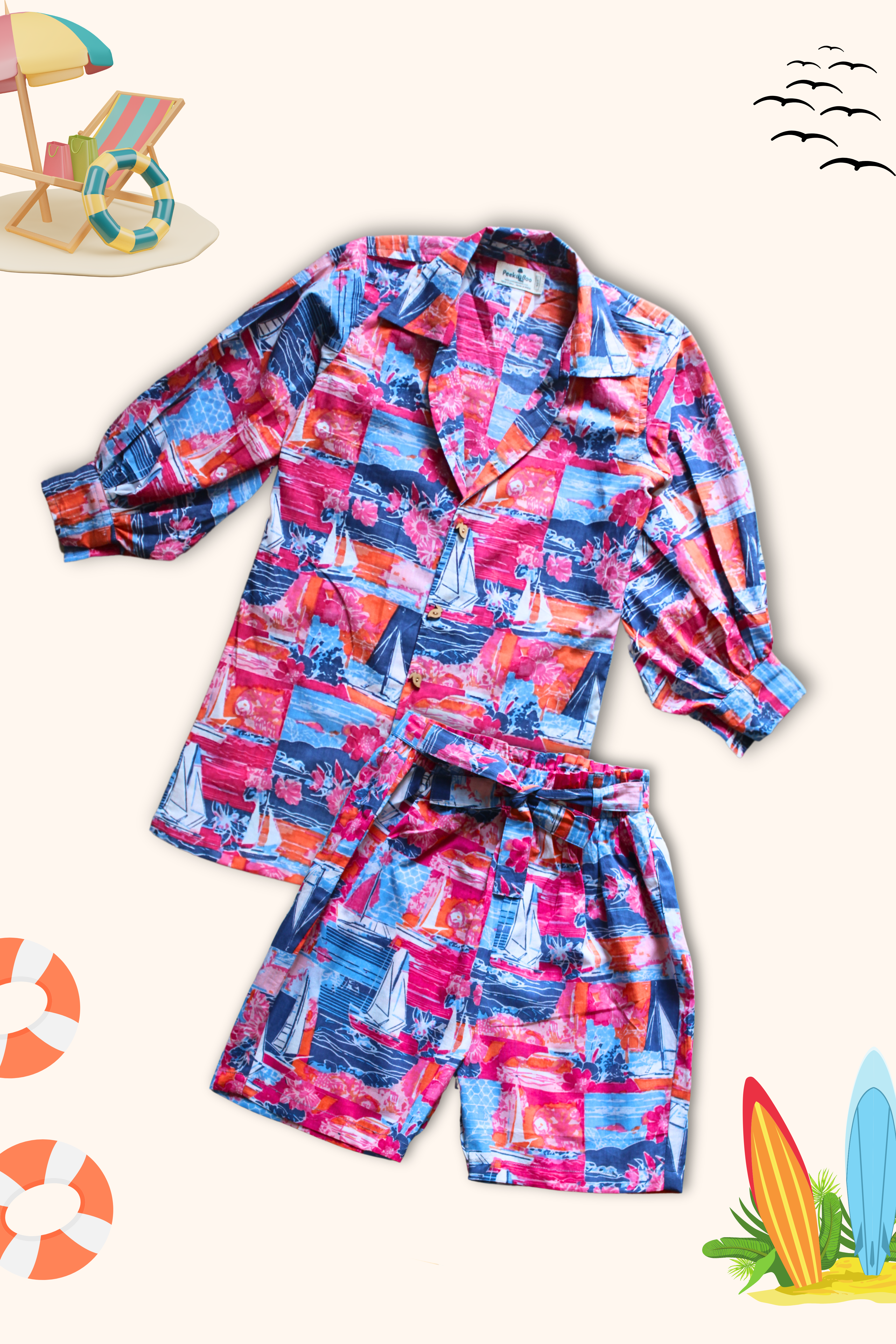 Girls Pure Cotton Printed Resort Wear - Blue white